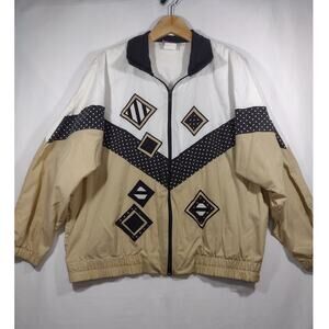 Southern Stiches White Tan Geometric‎ Long Sleeve Zip Up Windbreaker Size L